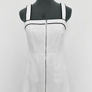 Ann Taylor strappy white with black trim exposed front zip closure dress size: 2